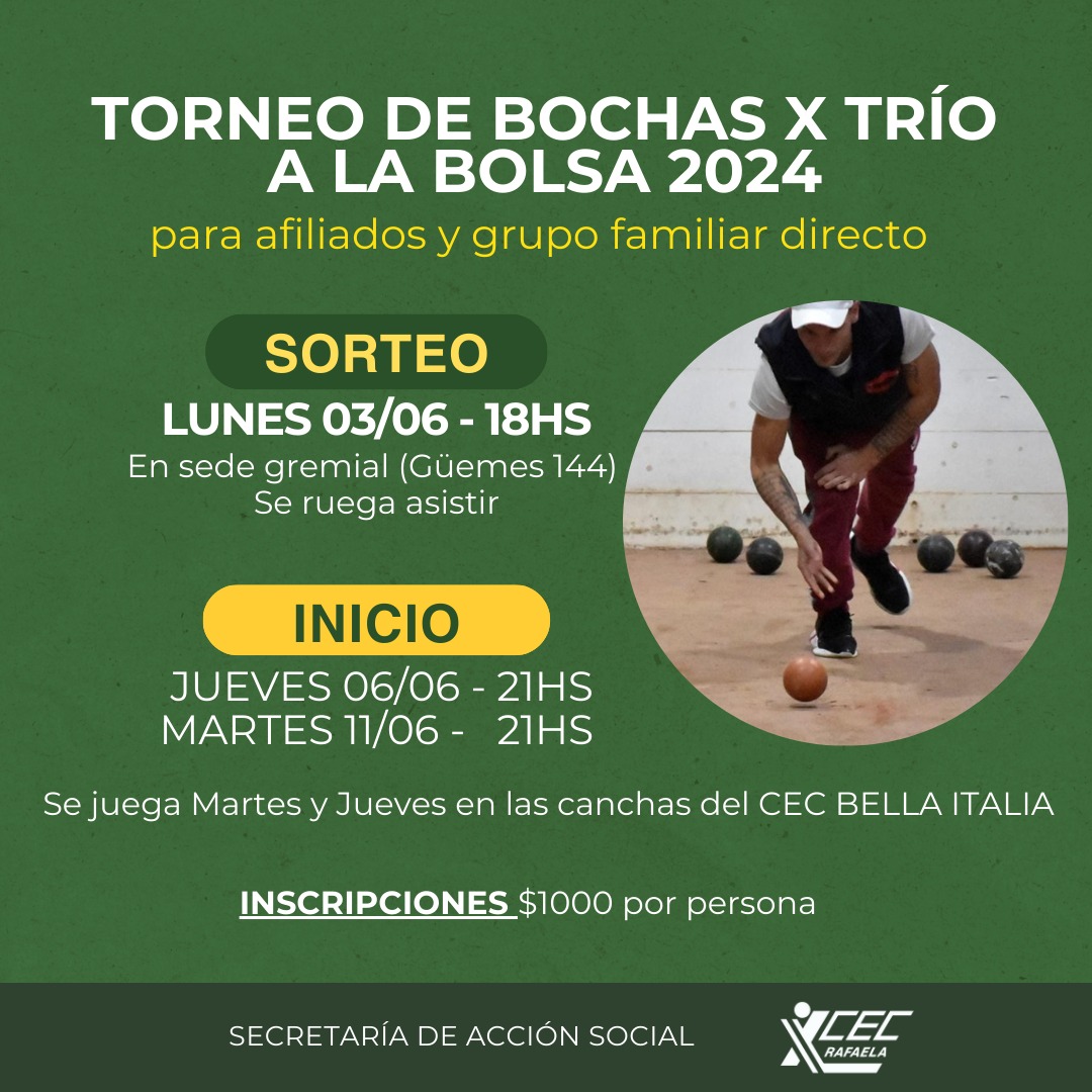 TORNEO DE BOCHAS X TRÍO A LA BOLSA 2024